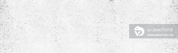 Whitewashed exposed aggregate concrete panoramic texture. Old white rough cement wall. Abstract light grey wide background