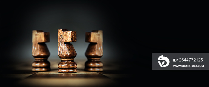 Chess pieces stand leader with team concepts of challenge or business teamwork volunteer or wining and leadership strategic plan and risk management or team player.