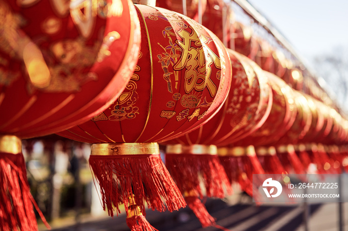 Chinese new year decoration. Red light lanterns.