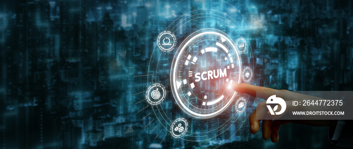 SCRUM, agile development methodology concept. Task sprint teamwork methodology. Adaptable, fast, flexible and effective agile framework. Scrum roles, product owner, scrum master and scrum team...