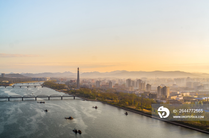 View of the Pyongyang city and Tucheto River, Capital of the North Korea