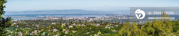 Panoramic view towards Redwood City and Menlo Park, Silicon Valley, San Francisco bay area, California