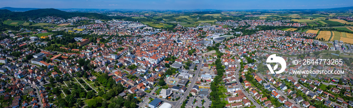 Aerial view around the city Winnenden in Germany. On sunny day in spring