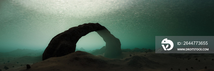 Rugged Landscape Terrain Underwater Dark Scene.