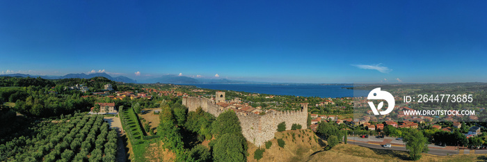 Aerial photography with drone. Padenghe Castle, Garda laky-Italy.