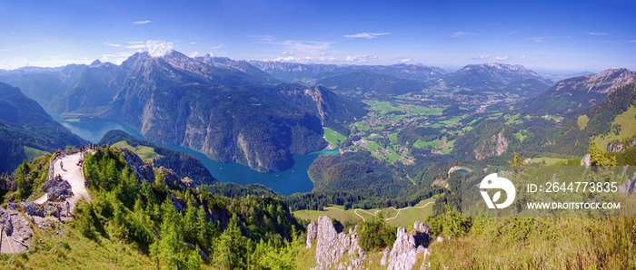 Konigssee lake in Germany Alps. aerial view from Jenner peak panorama