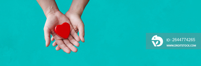 person holding a heart in his hands with blue background