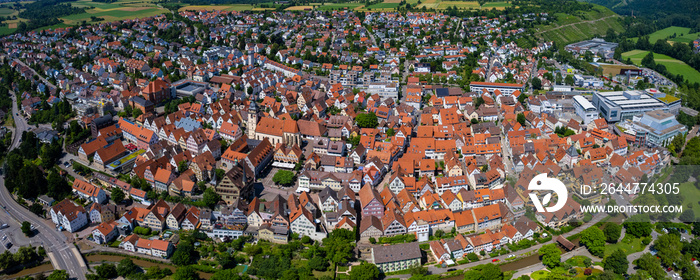 Aerial view of the old town in Bietigheim-Bissingen in Germany. On a sunny day in spring.