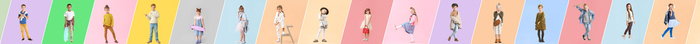 Set of fashionable children on color background