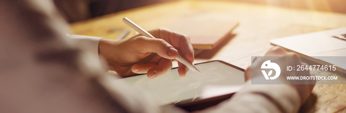 Male hands with digital tablet