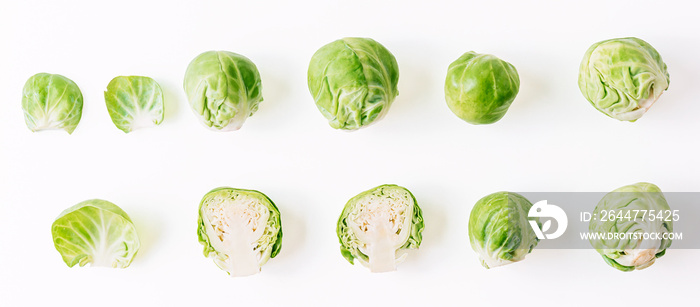 Fresh green brussel sprouts vegetable on white background