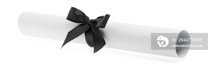 roll white paper with black ribbon isolated on white background