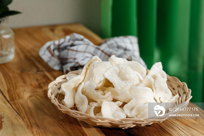 Krupuk Upil or Krupuk Mlarat, Indonesian Popular Cracker made from Cassava Flour and Fried without Oil.