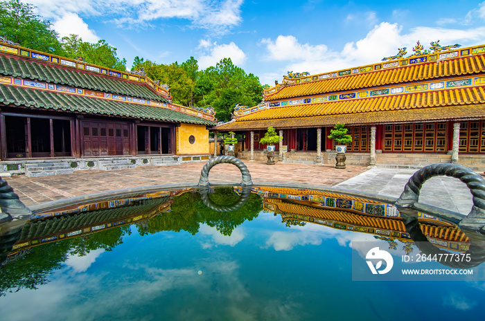 View of Hue Citadel and view of Hue city, Vietnam. Emperor palace complex, Hue Province, Vietnam