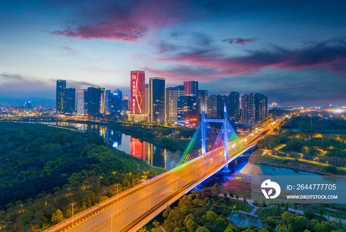 City night view of Shangbo Bridge, Yiwu City, Zhejiang Province, China