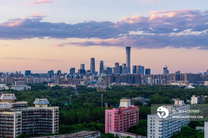 北京国贸CBD中央商务区城市夕阳风光