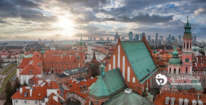 Aerial view of the Christmas tree near Castle Square with Column of Sigismund in polish capital - Wa