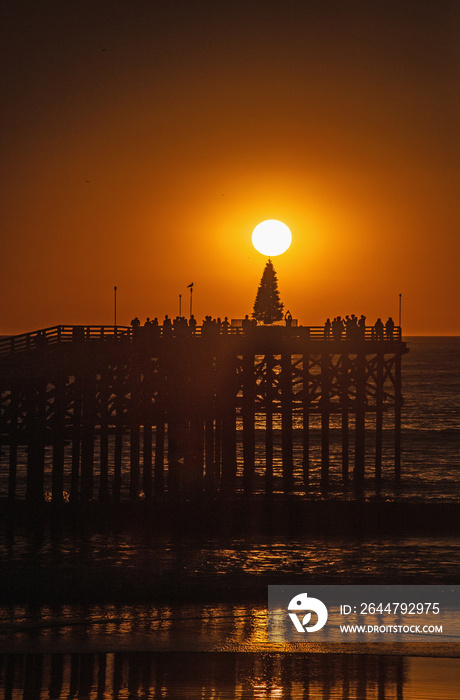 sunset at a california pier at christmas