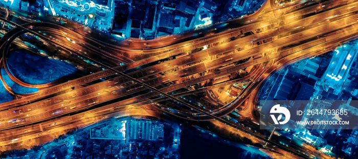 Aerial view of transportation with Expressway, Road and Roundabout, multilevel junction traffic high