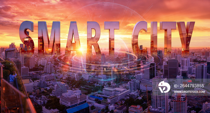 Smart city and communication network concept. 5G and IoT (Internet of Things) For Smart City Of the 