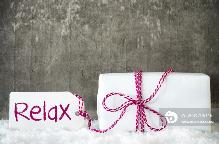 White Gift, Snow, Label, English Text Relax