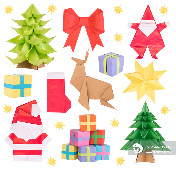 Christmas origami isolated on white background