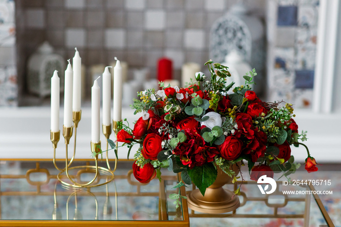 beautiful DECOR of RED ROSES and candles.