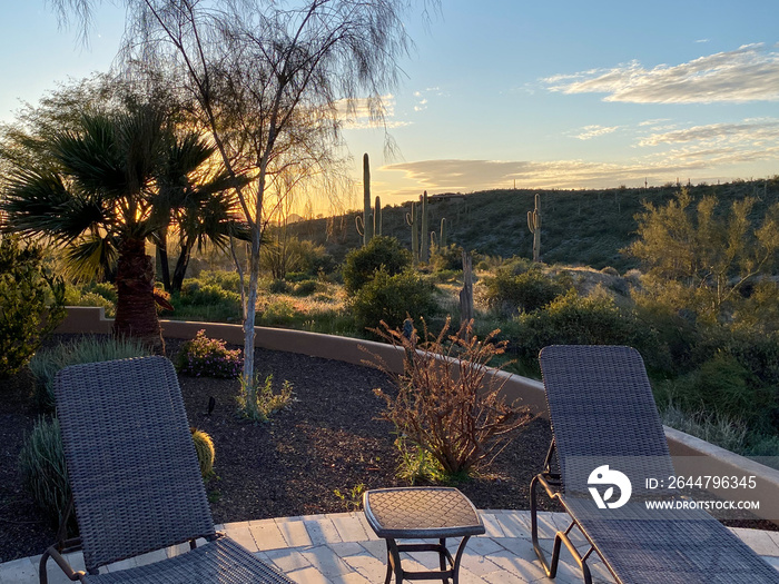 Arizona desert mountain pool deck sunset