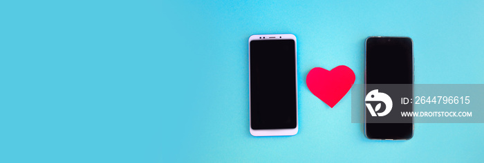 Hearts and smartphone. Concept to like in social networks or Dating app