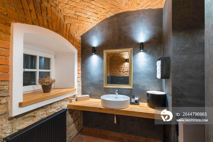 Luxury bathroom in the Interior of the Expensive Hotel. Interior of a luxury hotel penthouse in moun