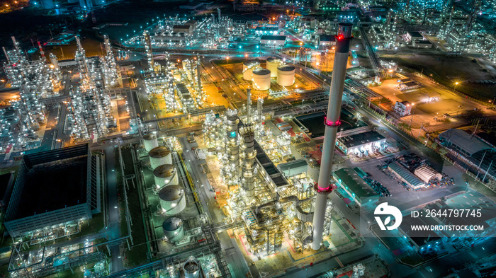 Twilight of oil refinery ,Oil refinery and Petrochemical plant at dusk