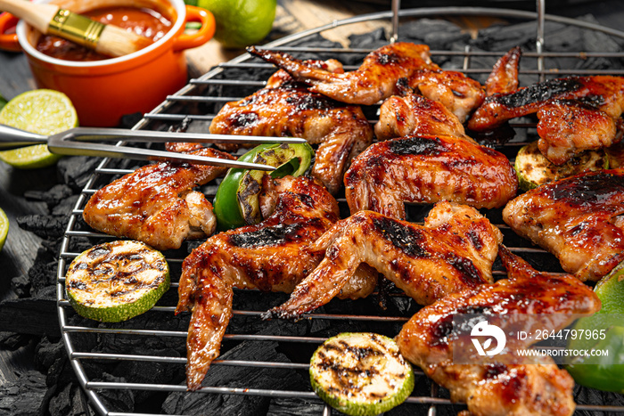 grilled chicken wings and vegetables