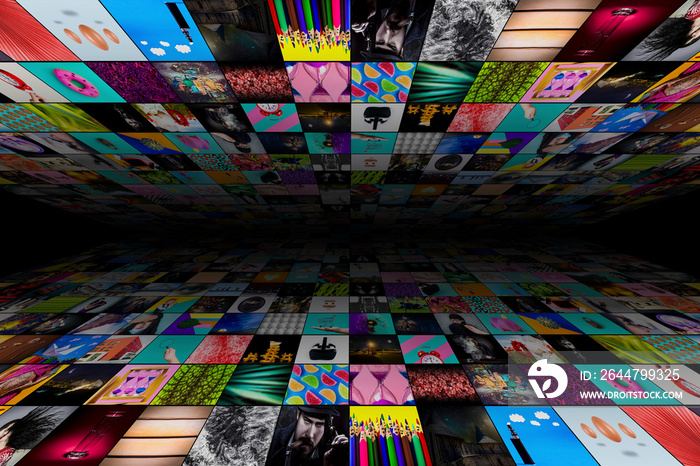 Abstract multimedia background made from multiple colorful images