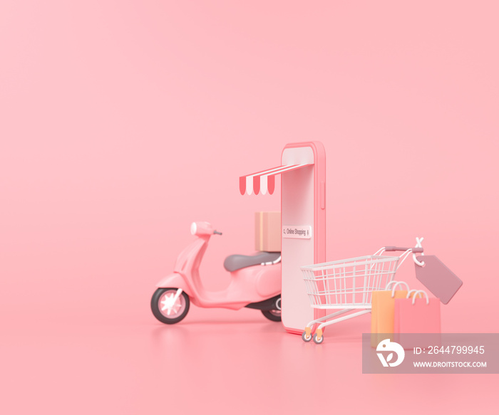 3D Online express delivery service concept, fast response delivery by scooter, courier Pickup, Deliv