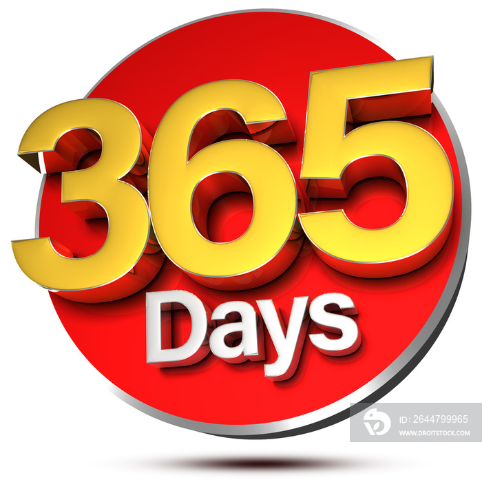 365 Days 3d rendering on white background.(with Clipping Path).