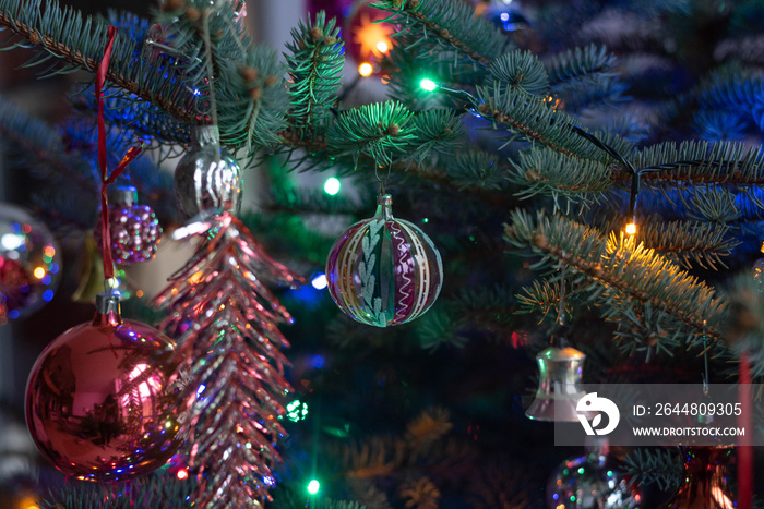 Christmas tree with mid century modern ornaments - glass spheres