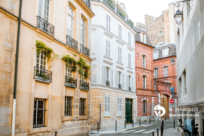 Street view with beautiful buildings in Paris, France