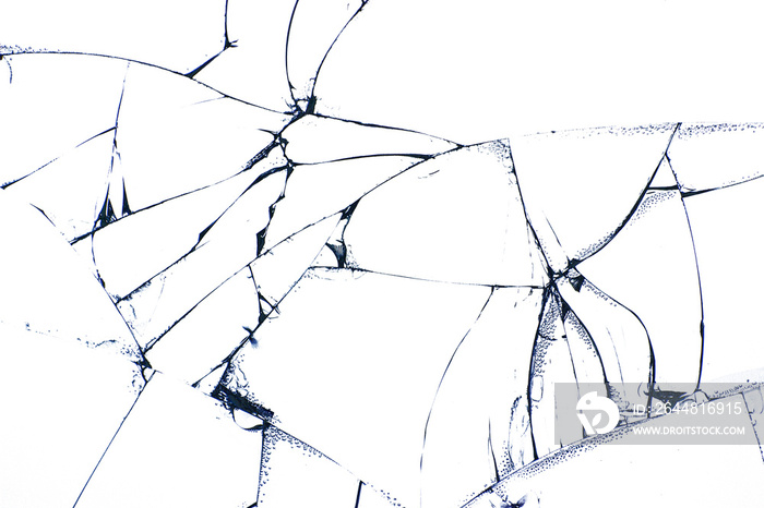 Broken safety glass on smartphone. Cracks and lines isolated on a white background. Cracked tempered