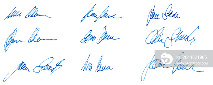 用墨水笔在哑光白底上隔离的签名文件的手写签名概念