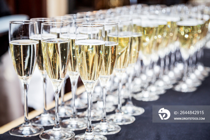 Glasses of champagne. Banquet service.