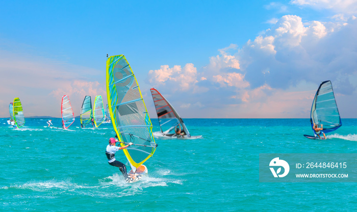 Windsurfer Surfing The Wind On Waves In Cesme bay - Izmir, Turkey