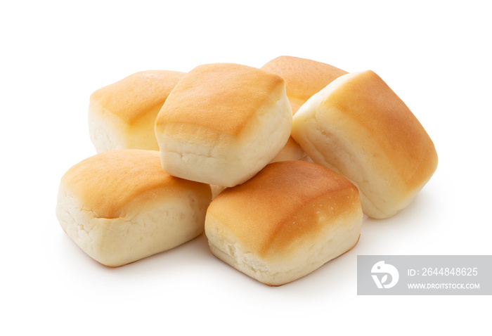 Dinner rolls on a white background.