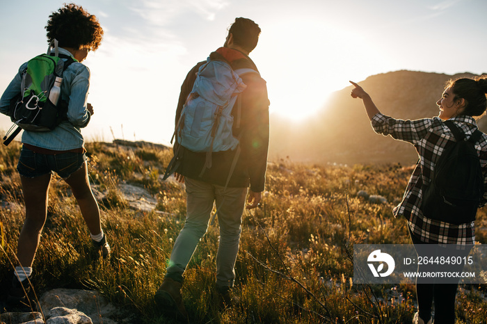 Young people on countryside hiking