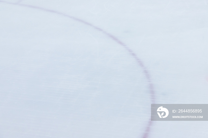 ice hockey floor background and texture in winter time, ice rink sport ground with red circle line.