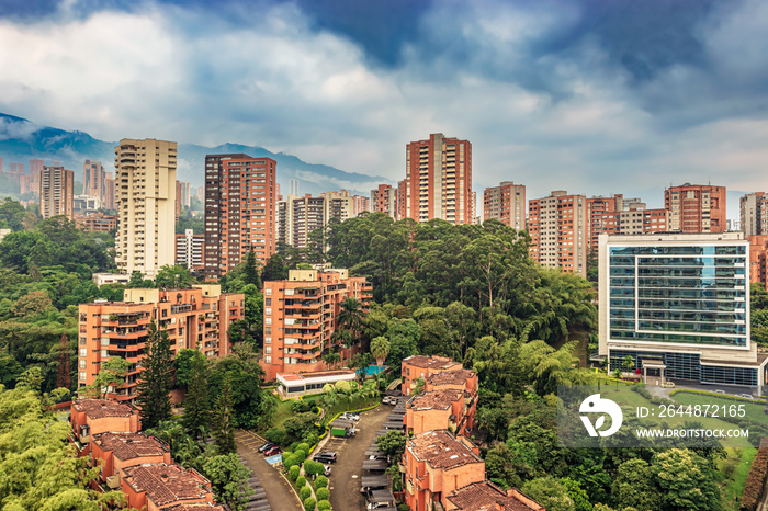 Cityscape El Poblado district of Medellin, Colombia