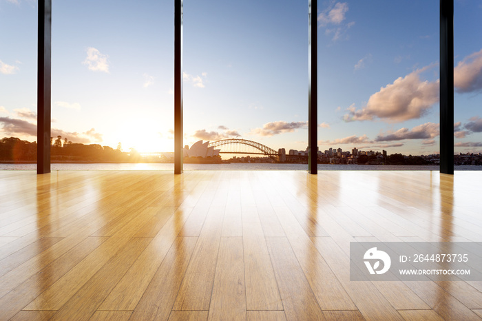 empty office with sydney opera house and bridge