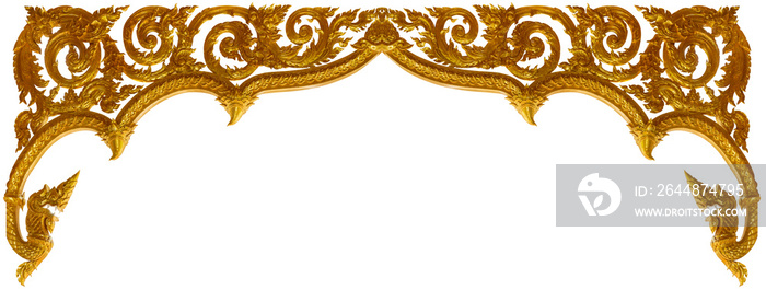 Gold carved ornament frame art isolated on white background. Clipping path