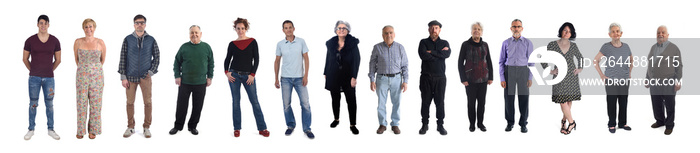 group of people of different ages on white background