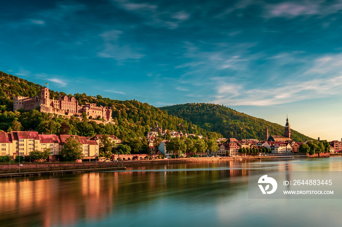 Panoramic view of Heidelberg old town and ruins of Heidelberg Castle, Germany.