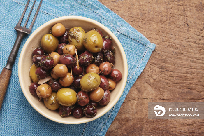 mixed olives antipasto in dish